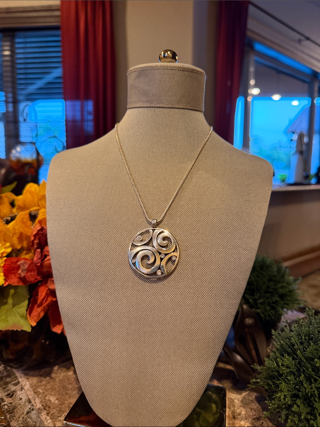 Brighton Silver Swirl Pendant Necklace W Crystal Accents